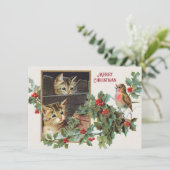  Holly Cats en vogelkerst Feestdagenkaart (Staand voorkant)