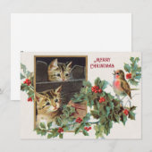  Holly Cats en vogelkerst Feestdagenkaart (Voorkant / Achterkant)