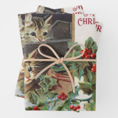  Holly Cats en vogelkerst Inpakpapier Vel (In situ)