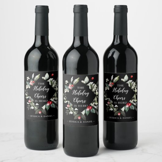 Holly Cheers Black Holiday Kerstwijn Etiket (Flessen)