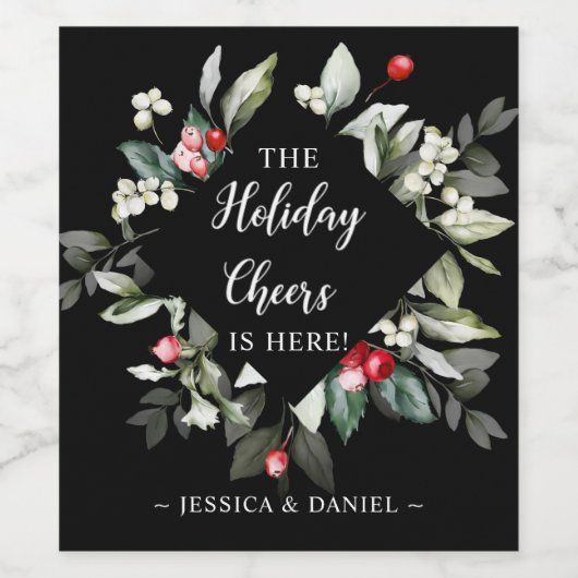 Holly Cheers Black Holiday Kerstwijn Etiket (Enkel label)