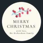 Holly Cherry Merry Christmas Gepersonaliseerde fam Ronde Sticker<br><div class="desc">Holly Cherry Merry Christmas Gepersonaliseerde familienaam Classic Round Stickers.</div>