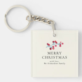 Holly Cherry Merry Christmas Gepersonaliseerde fam Sleutelhanger