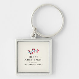 Holly Cherry Merry Christmas Gepersonaliseerde fam Sleutelhanger