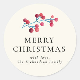 Holly Cherry Prettig Kerstmis Persoonlijke Familie Ronde Sticker