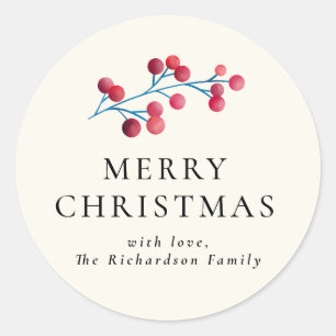 Holly Cherry Prettig Kerstmis Persoonlijke Familie Ronde Sticker
