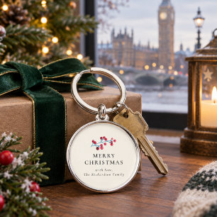 Holly Cherry Prettig Kerstmis Persoonlijke Familie Sleutelhanger