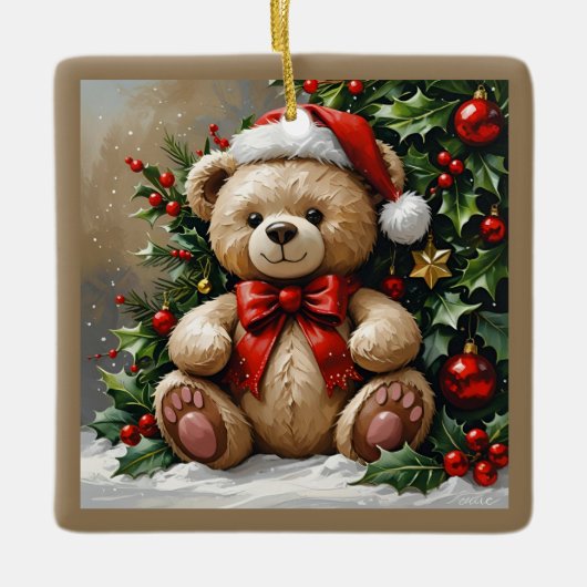 Holly Christmas Beer  Keramisch Ornament (Voorkant)