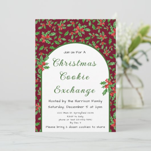 Holly Christmas Cookie Exchange rood en groen Kaart (Staand voorkant)