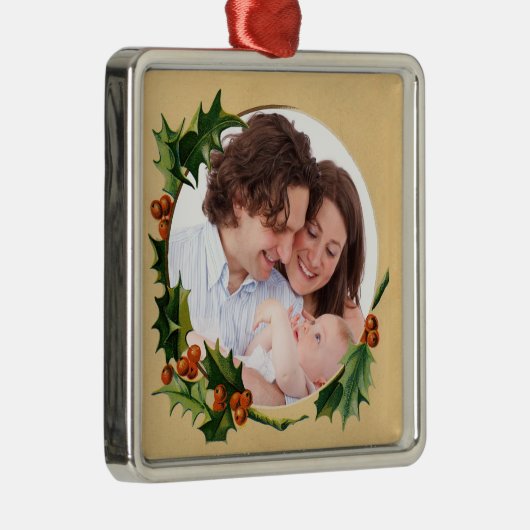  Holly Christmas Custom Foto Metalen Ornament (Rechts)