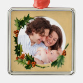  Holly Christmas Custom Foto Metalen Ornament (Voorkant)