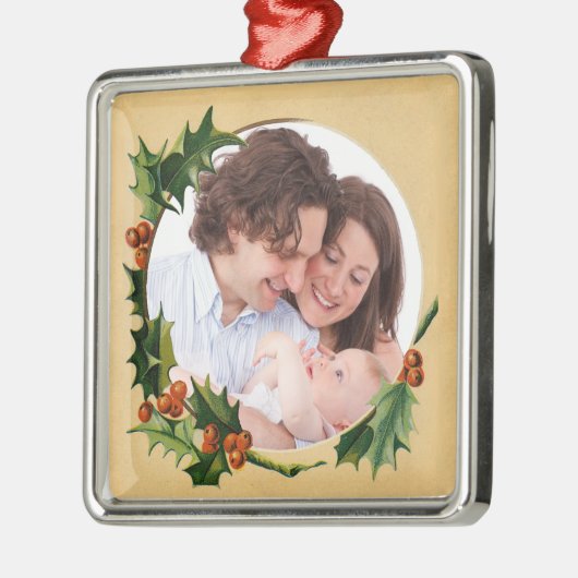  Holly Christmas Custom Foto Metalen Ornament (Links)