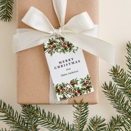 Holly Christmas Holiday Gift Label Cadeaulabel