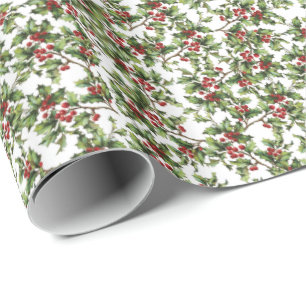 Holly Christmas Holiday Gift Wrap Cadeaupapier