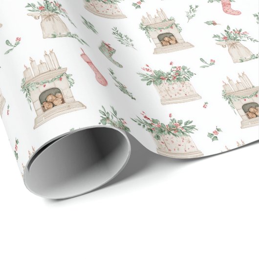 Holly Christmas Pattern Cadeaupapier (Rol Hoek)