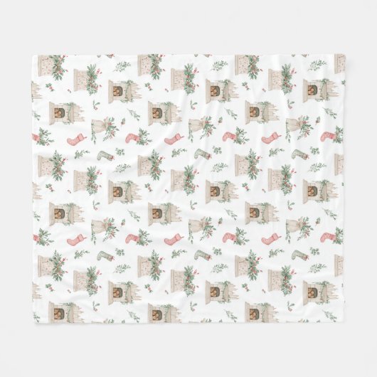 Holly Christmas Pattern Fleece Deken (Voorkant (Horizontaal))