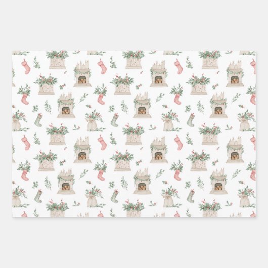 Holly Christmas Pattern Inpakpapier Vel (Voorkant)
