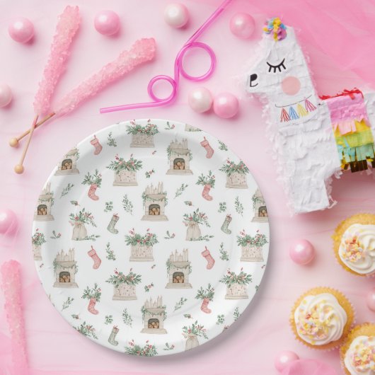 Holly Christmas Pattern Papieren Bordje (Feest)