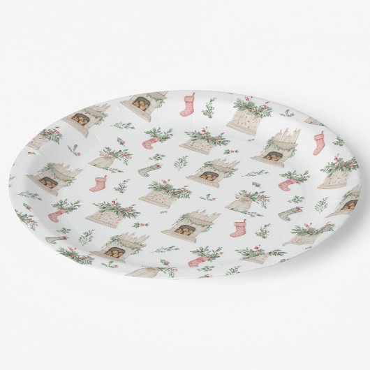 Holly Christmas Pattern Papieren Bordje (Gekanteld)