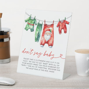 Holly Christmas Santa Baby shower Dont Say Baby Reclamebord Met Voetstuk