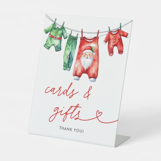 Holly Christmas Santa Baby shower Kaarten en cadea Reclamebord Met Voetstuk (Voorkant)