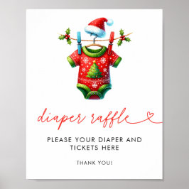 Holly Christmas Santa Baby shower Luier Raffle Poster