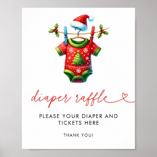 Holly Christmas Santa Baby shower Luier Raffle Poster (Voorkant)