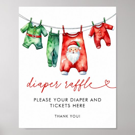 Holly Christmas Santa Baby shower Luier Raffle Poster (Voorkant)