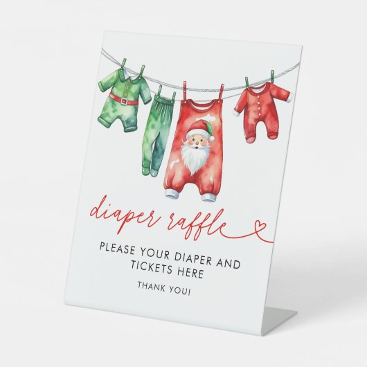 Holly Christmas Santa Baby shower Luier Raffle Reclamebord Met Voetstuk (Voorkant)