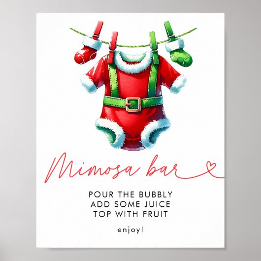 Holly Christmas Santa Baby shower Mimosa Bar Poster (Voorkant)