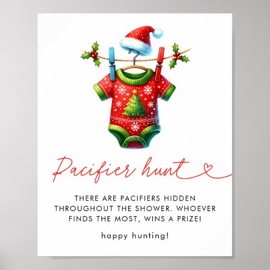Holly Christmas Santa Baby shower Pacifier Hunt Poster (Voorkant)