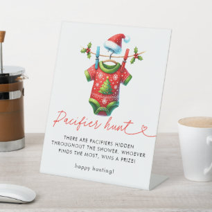 Holly Christmas Santa Baby shower Pacifier Hunt Reclamebord Met Voetstuk