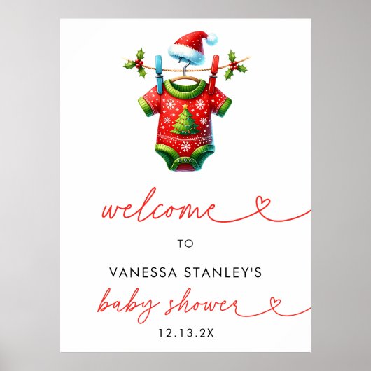 Holly Christmas Santa Baby shower Welkomstbord Poster (Voorkant)