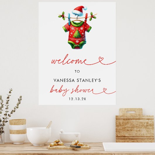 Holly Christmas Santa Baby shower Welkomstbord Poster (Keuken)