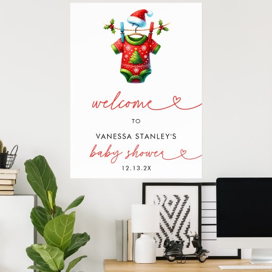 Holly Christmas Santa Baby shower Welkomstbord Poster (Thuiskantoor)