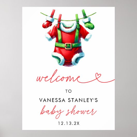 Holly Christmas Santa Baby shower Welkomstbord Poster (Voorkant)