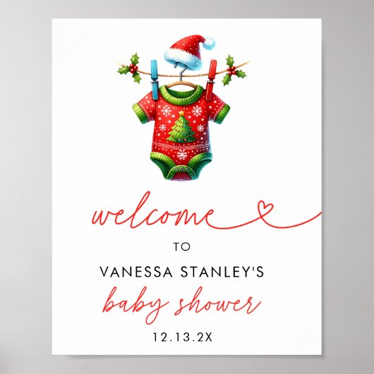 Holly Christmas Santa Baby shower Welkomstbord Poster (Voorkant)