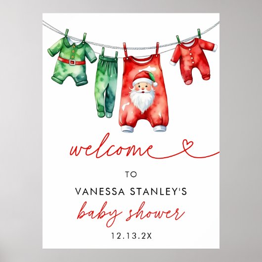 Holly Christmas Santa Baby shower Welkomstbord Poster (Voorkant)
