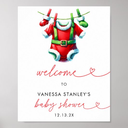 Holly Christmas Santa Baby shower Welkomstbord Poster (Voorkant)