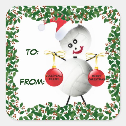 Holly Christmas Volleybal Gift Label (Voorkant)