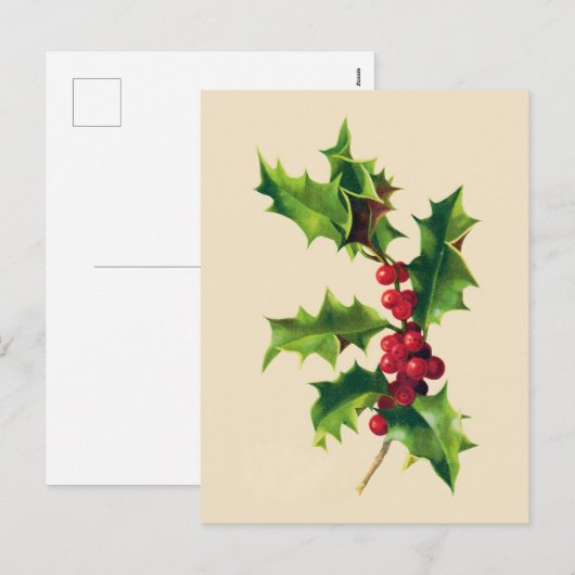  Holly Christmas Wenskaart Feestdagenkaart (Voorkant / Achterkant)