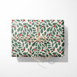 Holly Christmas Wrapping Paper - Beige Cadeaupapier