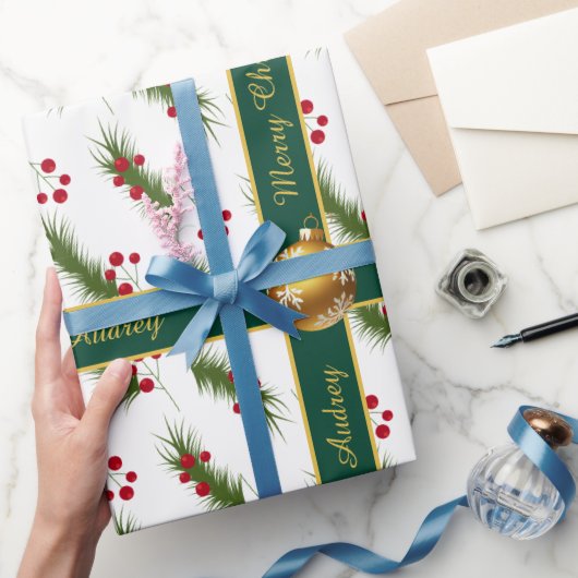  Holly Christmas Wrapping Paper met tekst Cadeaupapier (Geschenken)