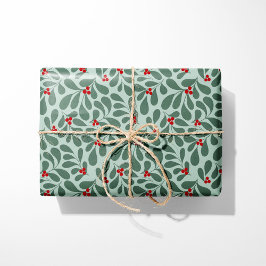 Holly Christmas Wrapping Paper - Mint Cadeaupapier