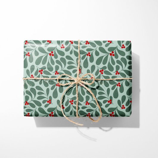 Holly Christmas Wrapping Paper - Mint Cadeaupapier