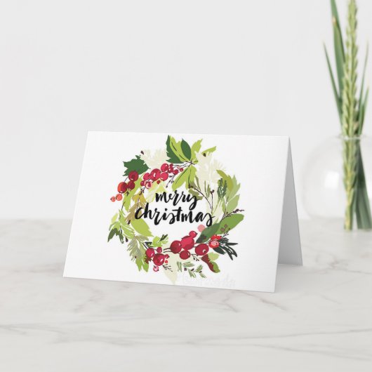"Holly Christmas Wreath" Kerst Wenskaart Feestdagen Kaart (Voorkant)