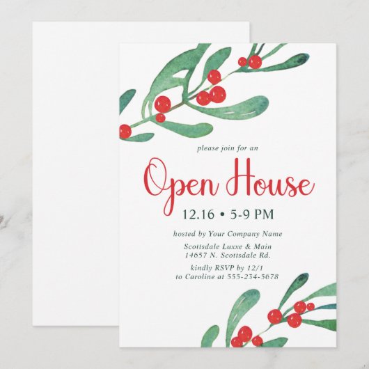 Holly Company Open House Invitation Kaart (Voorkant / Achterkant)