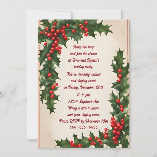 Holly Corners kerstfeest uitnodiging (Voorkant)