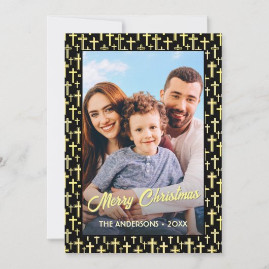 Holly Cross Familie Foto Kerstmis Religieuze Faith Feestdagenkaart (Voorkant)