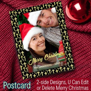 Holly Cross Familie kerstfoto Faith Religieuze Feestdagenkaart